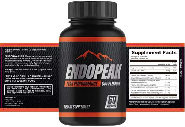 EndoPeak bottle and label